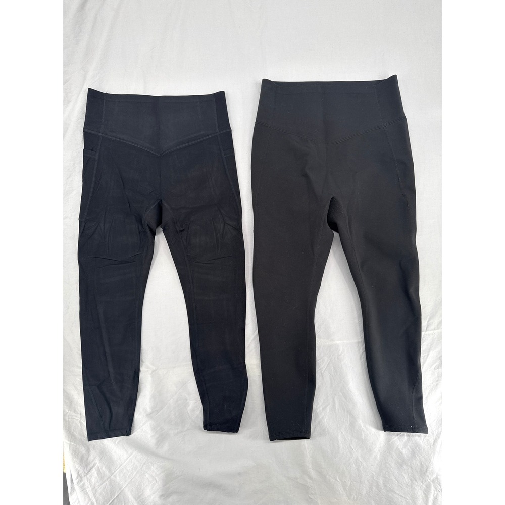 Siinsiin Womens High Waisted 7/8 Leggings Lot of 2 Regular & Thermal Black Size